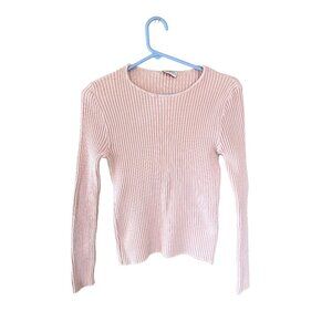 NY Ribs Ribbed Long Sleeve Top Pink XS Small Y2K